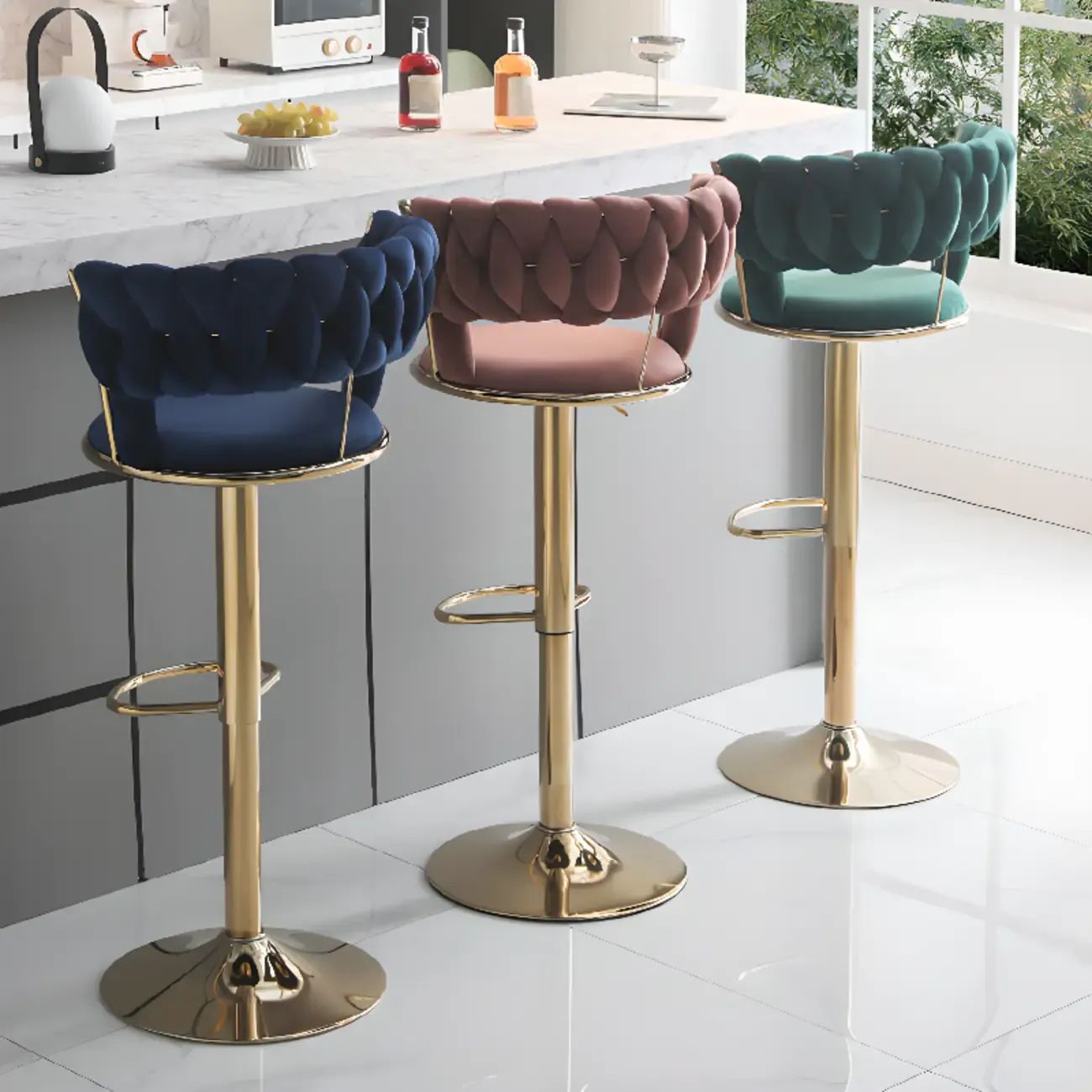 Glam Gold Metal Round Adjustable Bar Stools Image - 7