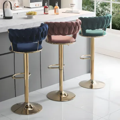 Glam Gold Metal Round Adjustable Bar Stools Image - 7