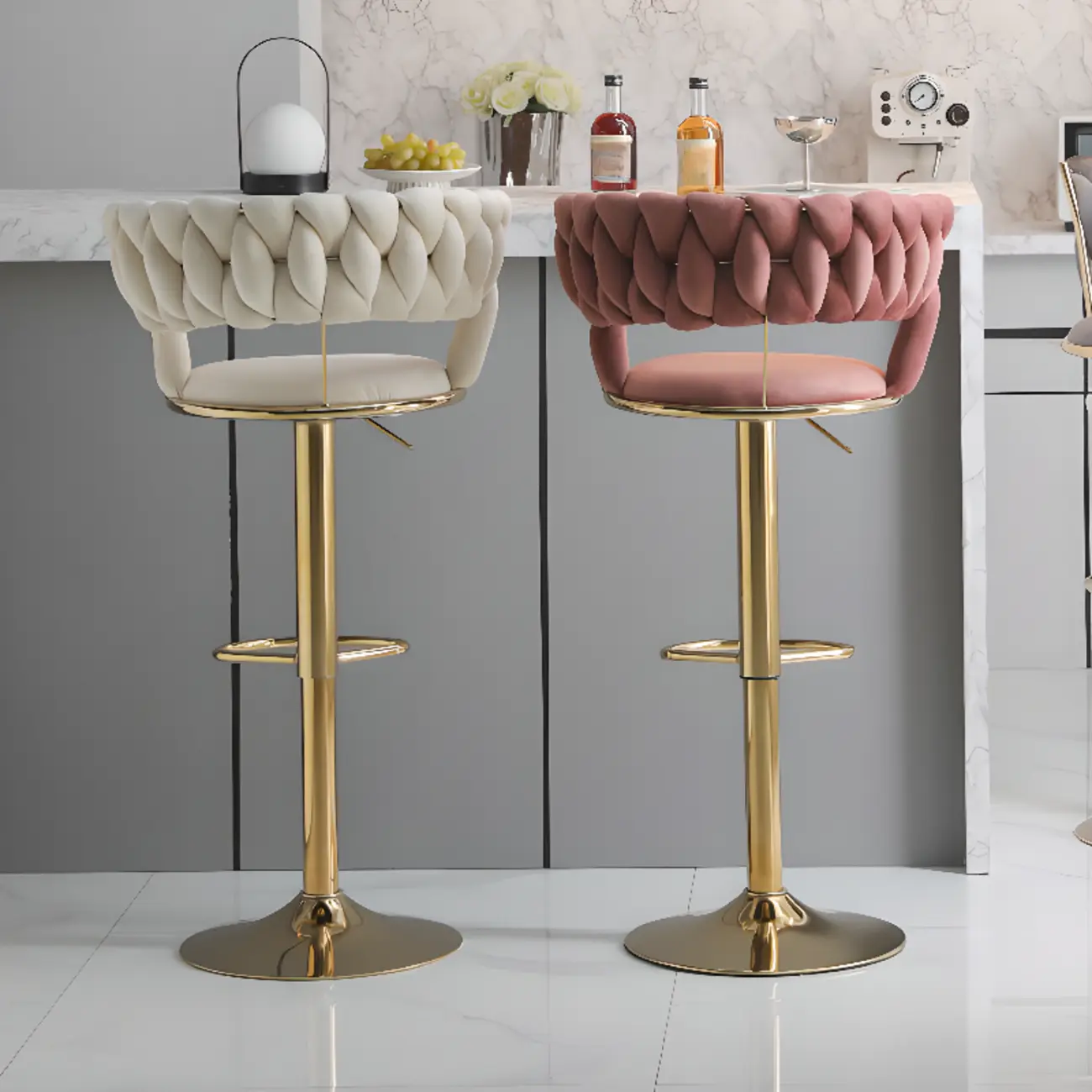 Glam Gold Metal Round Adjustable Bar Stools Image - 8 | homeyfad