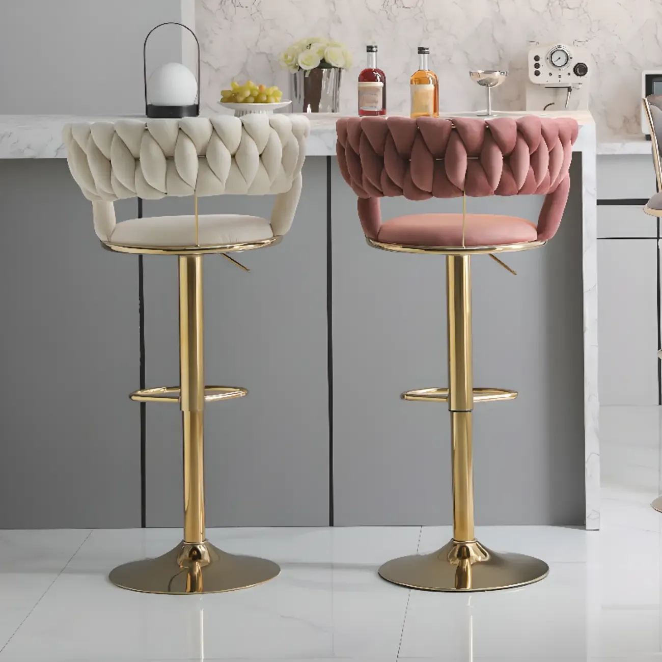 Glam Gold Metal Round Adjustable Bar Stools Image - 8