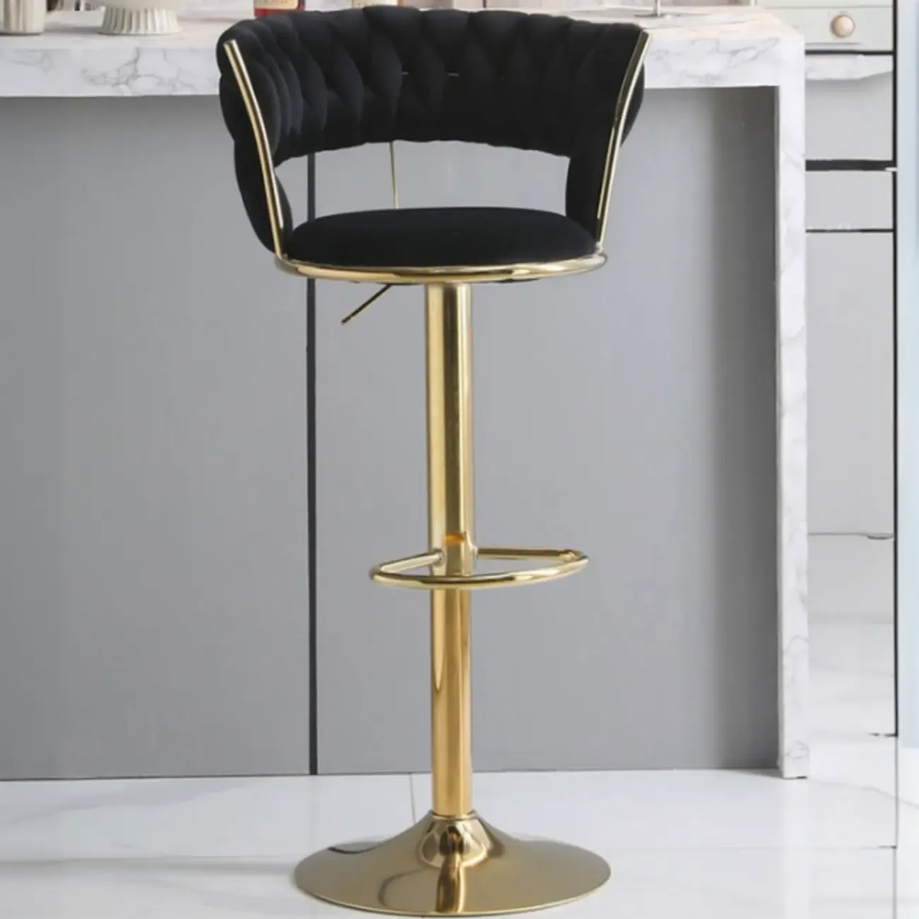 Glam Gold Metal Round Adjustable Bar Stools Image - 6