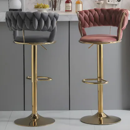 Glam Gold Metal Round Adjustable Bar Stools Image - 9