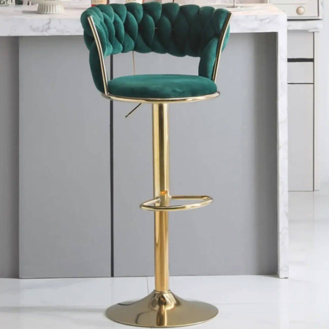 Glam Gold Metal Round Adjustable Bar Stools Image - 4