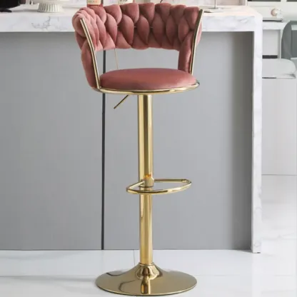 Glam Gold Metal Round Adjustable Bar Stools Image - 5