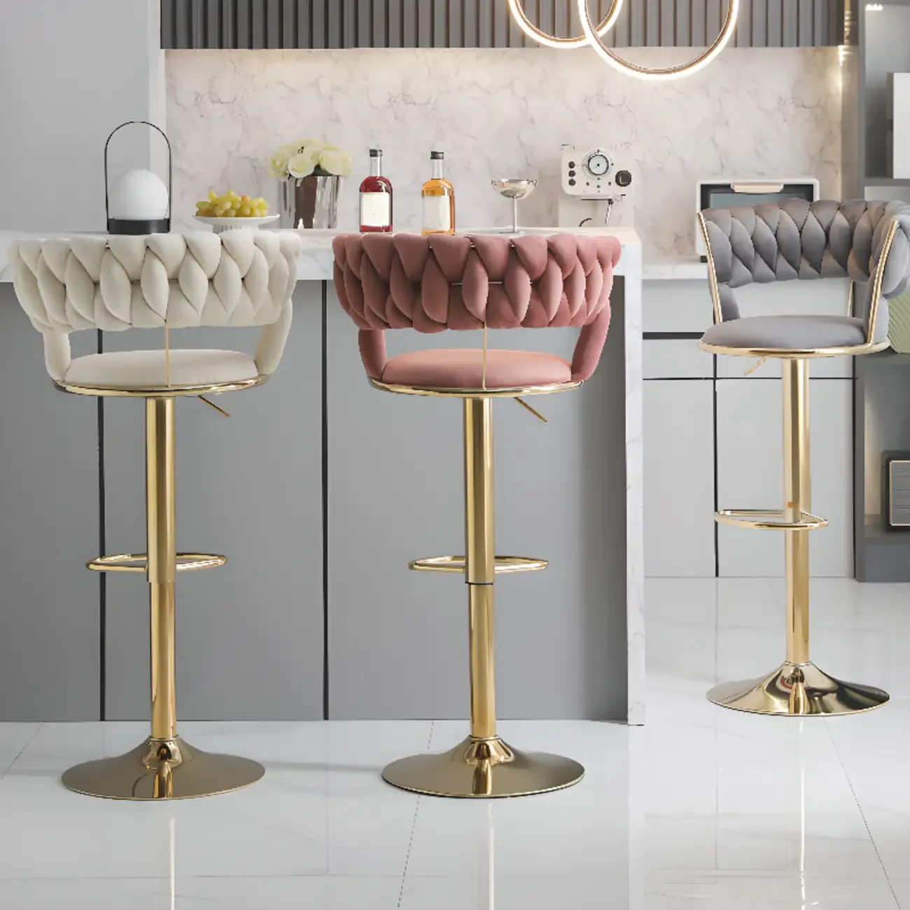 Glam Gold Metal Round Adjustable Bar Stools Image - 10