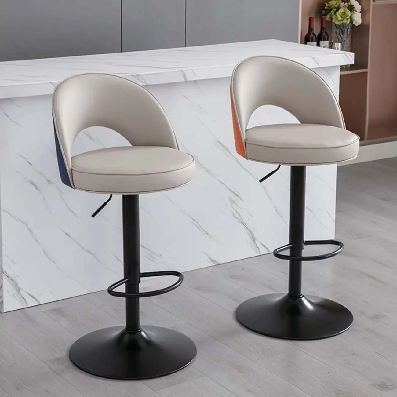 Modern Round Open Back Faux Leather Bar Stools Image - 1