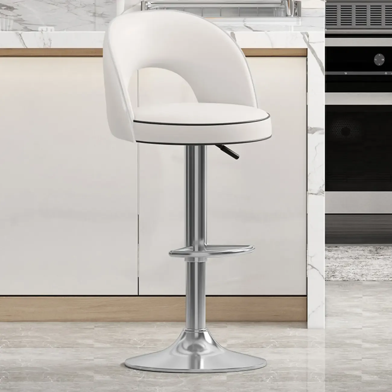Modern Round Open Back Faux Leather Bar Stools Image - 5