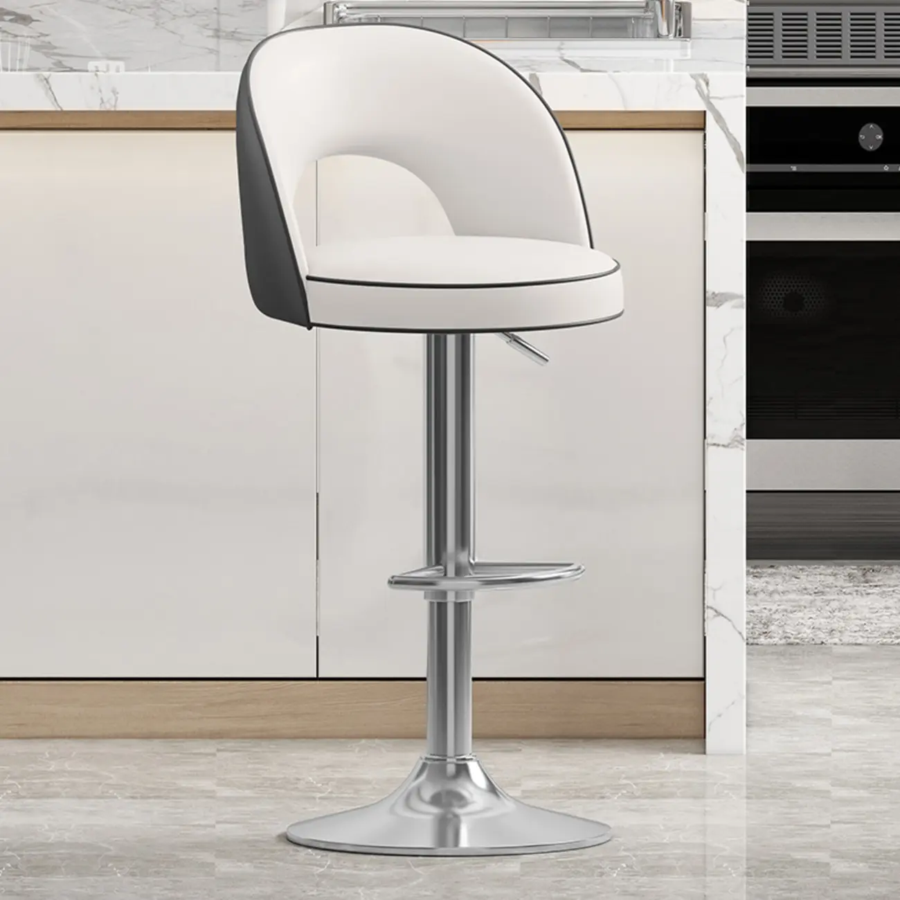 Modern Round Open Back Faux Leather Bar Stools Image - 6 | homeyfad