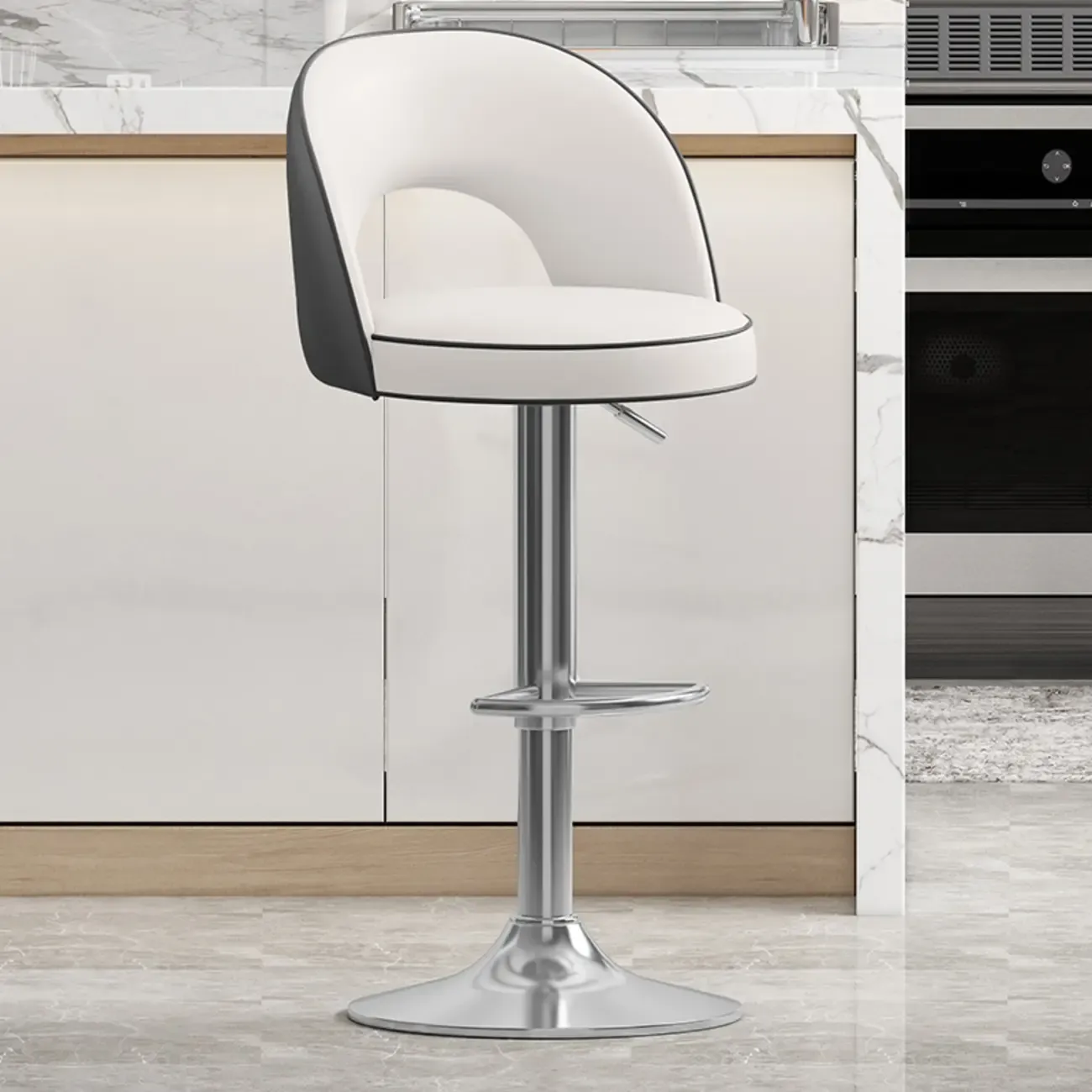 Modern Round Open Back Faux Leather Bar Stools Image - 6