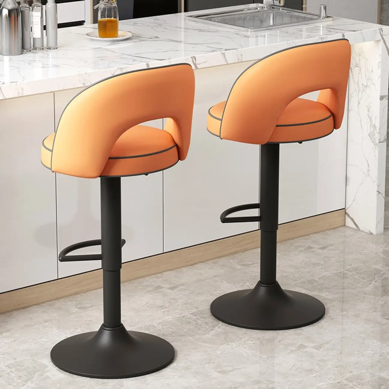 Modern Round Open Back Faux Leather Bar Stools Image - 2 | homeyfad