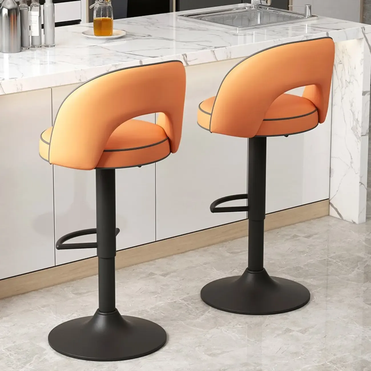 Modern Round Open Back Faux Leather Bar Stools Image - 2