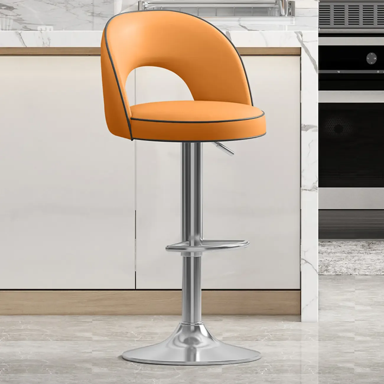Modern Round Open Back Faux Leather Bar Stools Image - 8