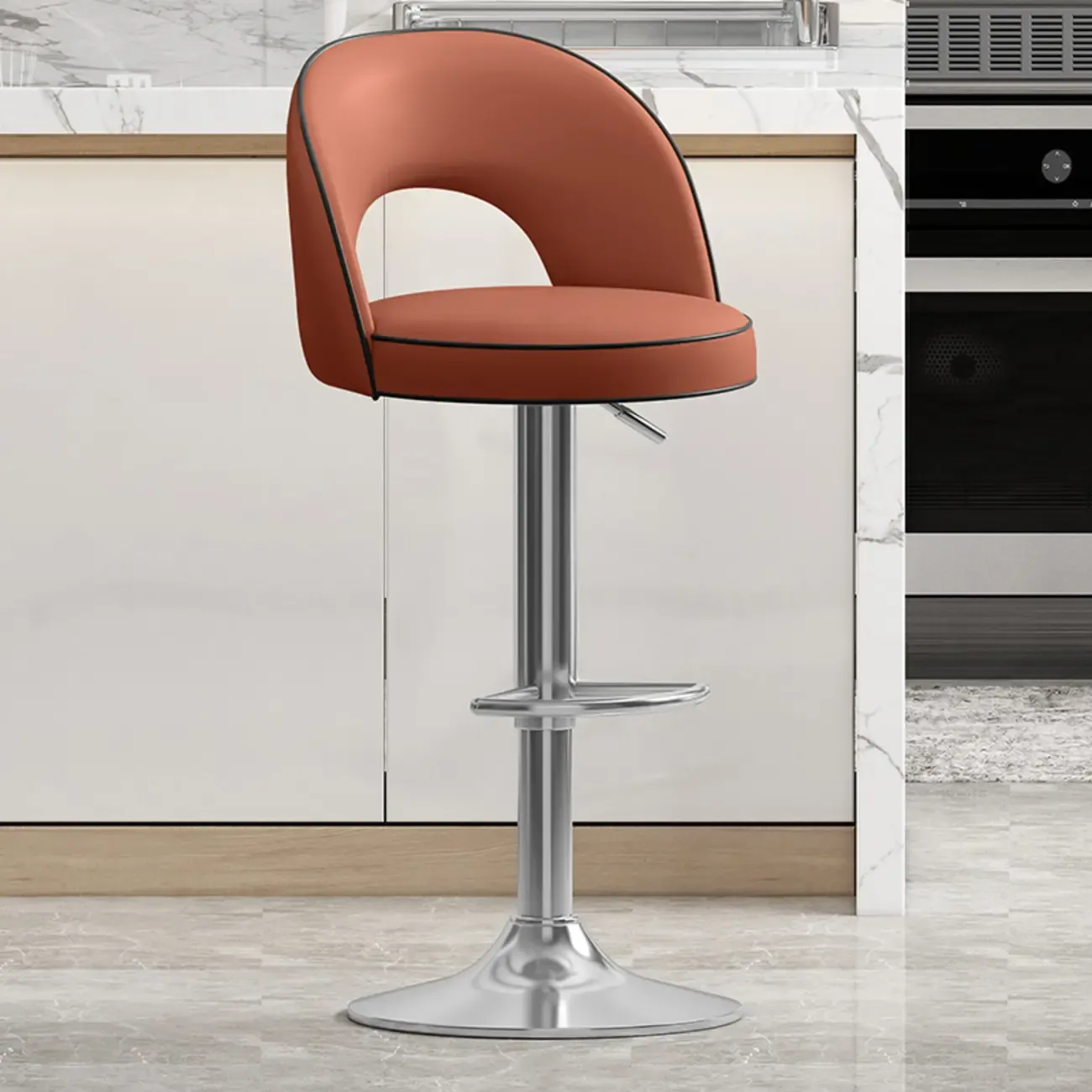 Modern Round Open Back Faux Leather Bar Stools Image - 9
