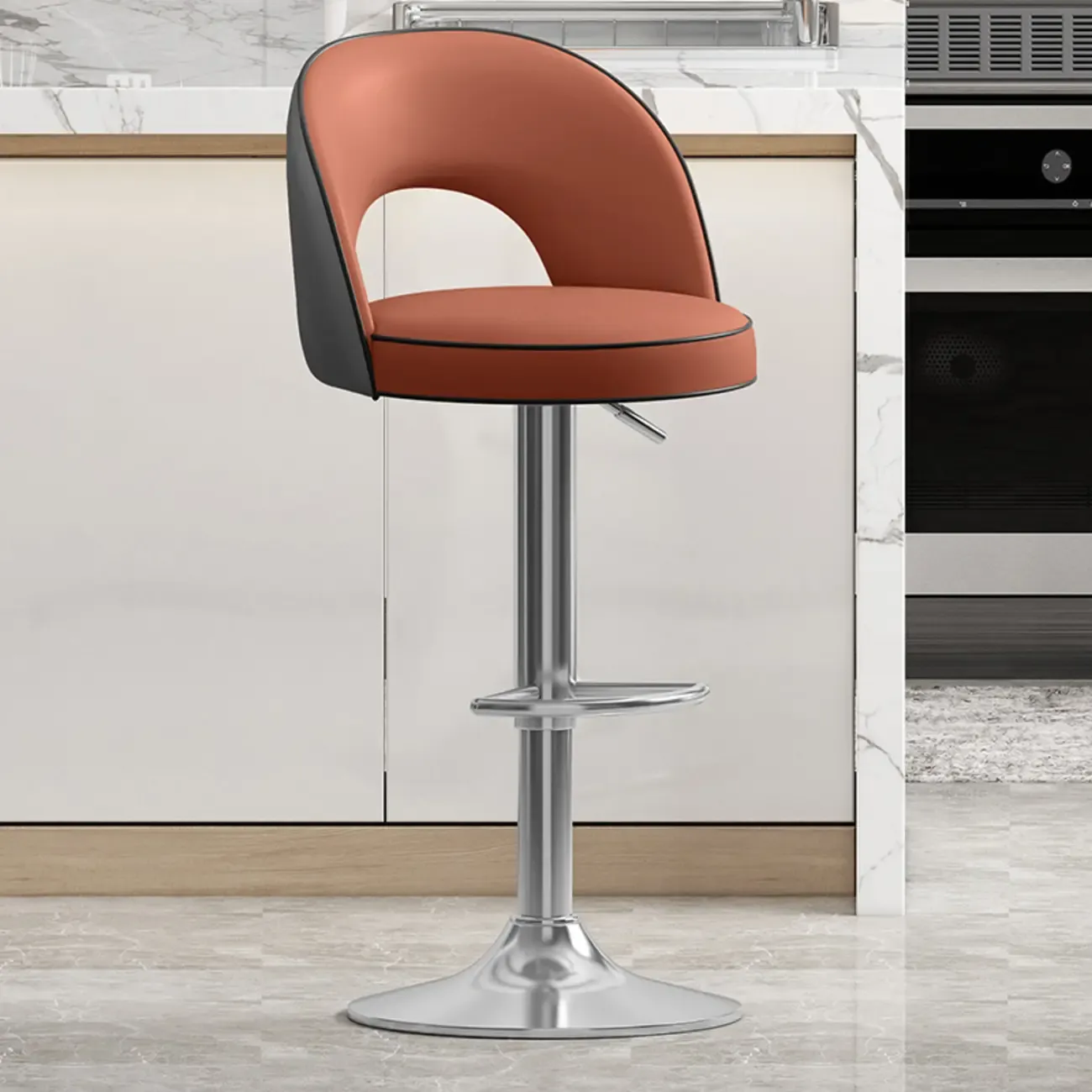 Modern Round Open Back Faux Leather Bar Stools Image - 10