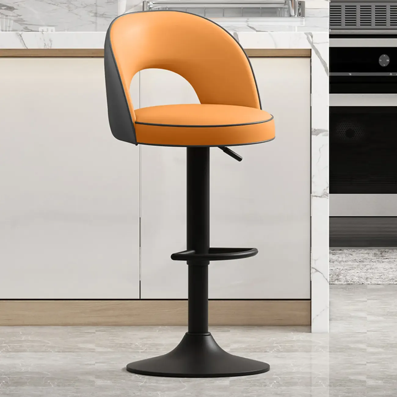 Modern Round Open Back Faux Leather Bar Stools Image - 11