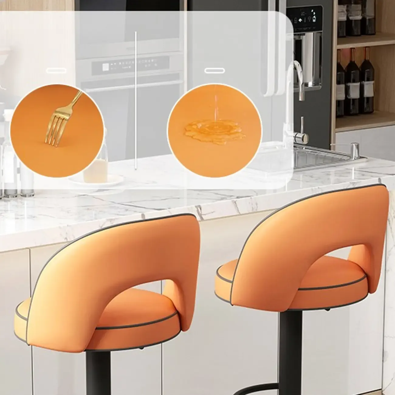 Modern Round Open Back Faux Leather Bar Stools Image - 27