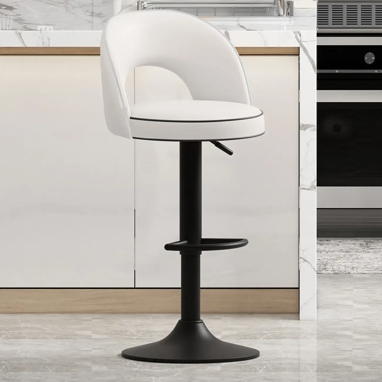 Modern Round Open Back Faux Leather Bar Stools Image - 12