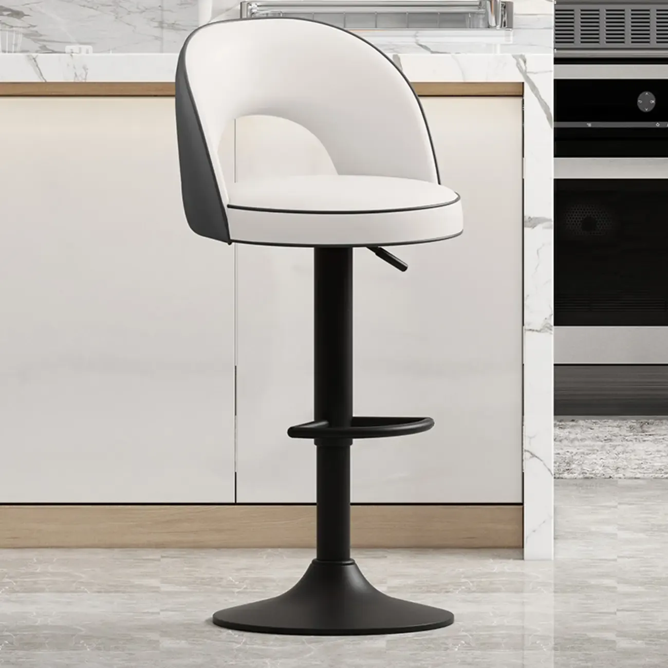 Modern Round Open Back Faux Leather Bar Stools Image - 13