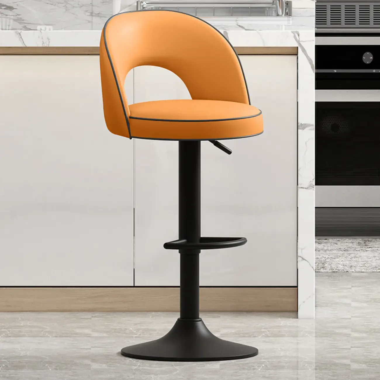 Modern Round Open Back Faux Leather Bar Stools Image - 14
