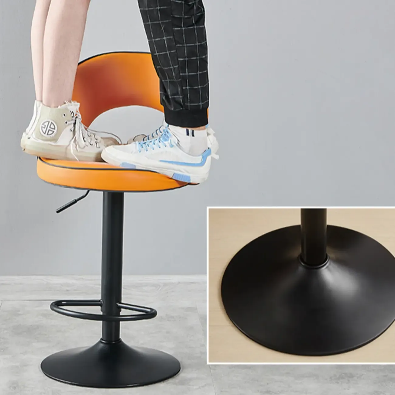 Modern Round Open Back Faux Leather Bar Stools Image - 26