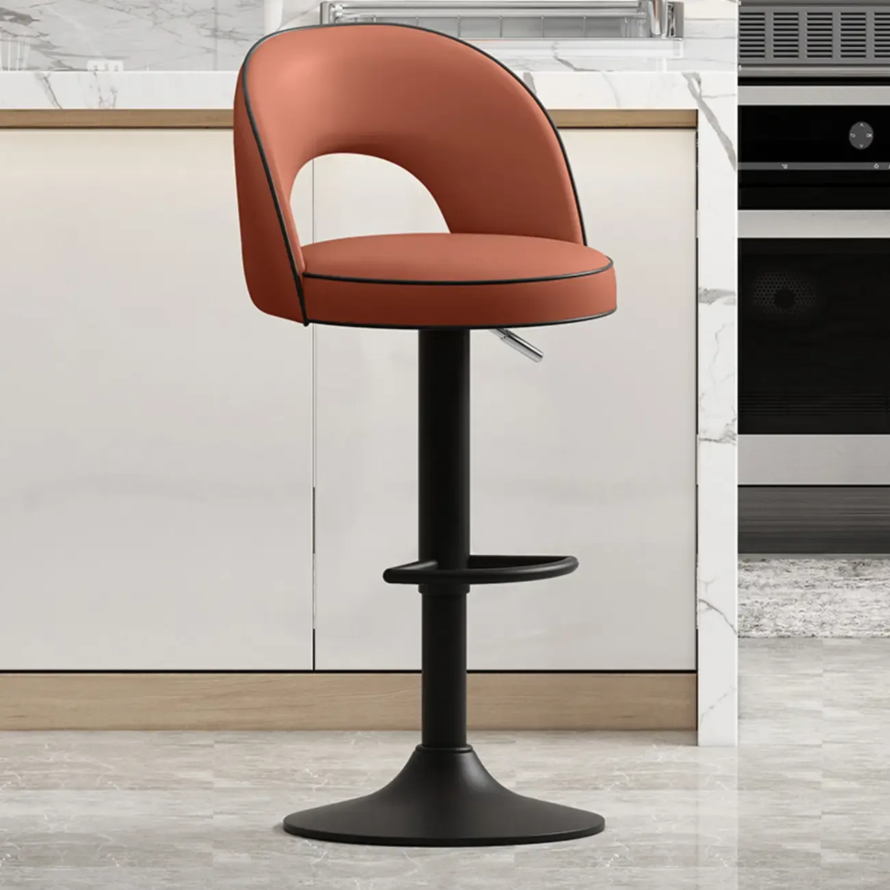 Modern Round Open Back Faux Leather Bar Stools Image - 15