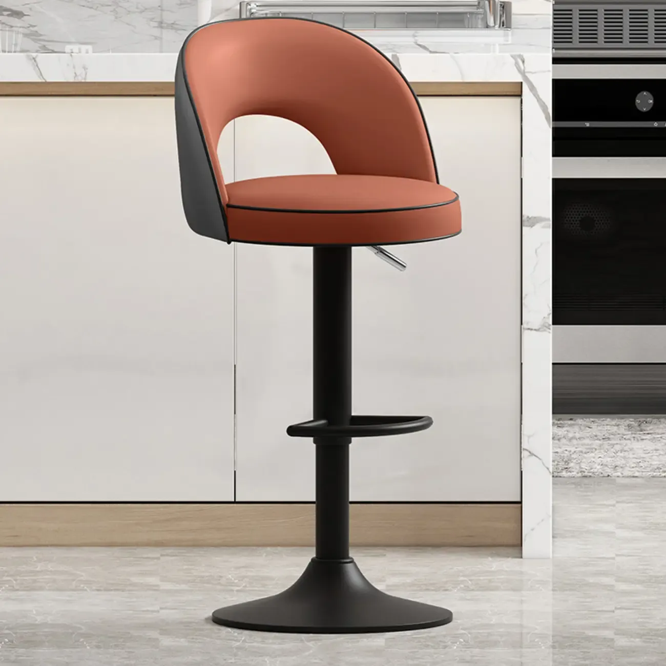 Modern Round Open Back Faux Leather Bar Stools Image - 16