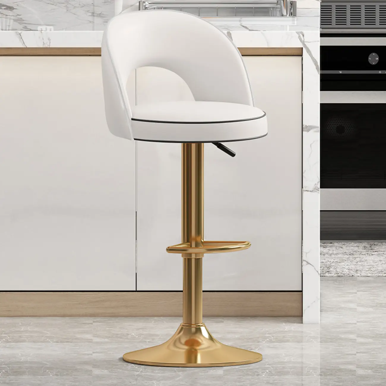 Modern Round Open Back Faux Leather Bar Stools Image - 17 | homeyfad
