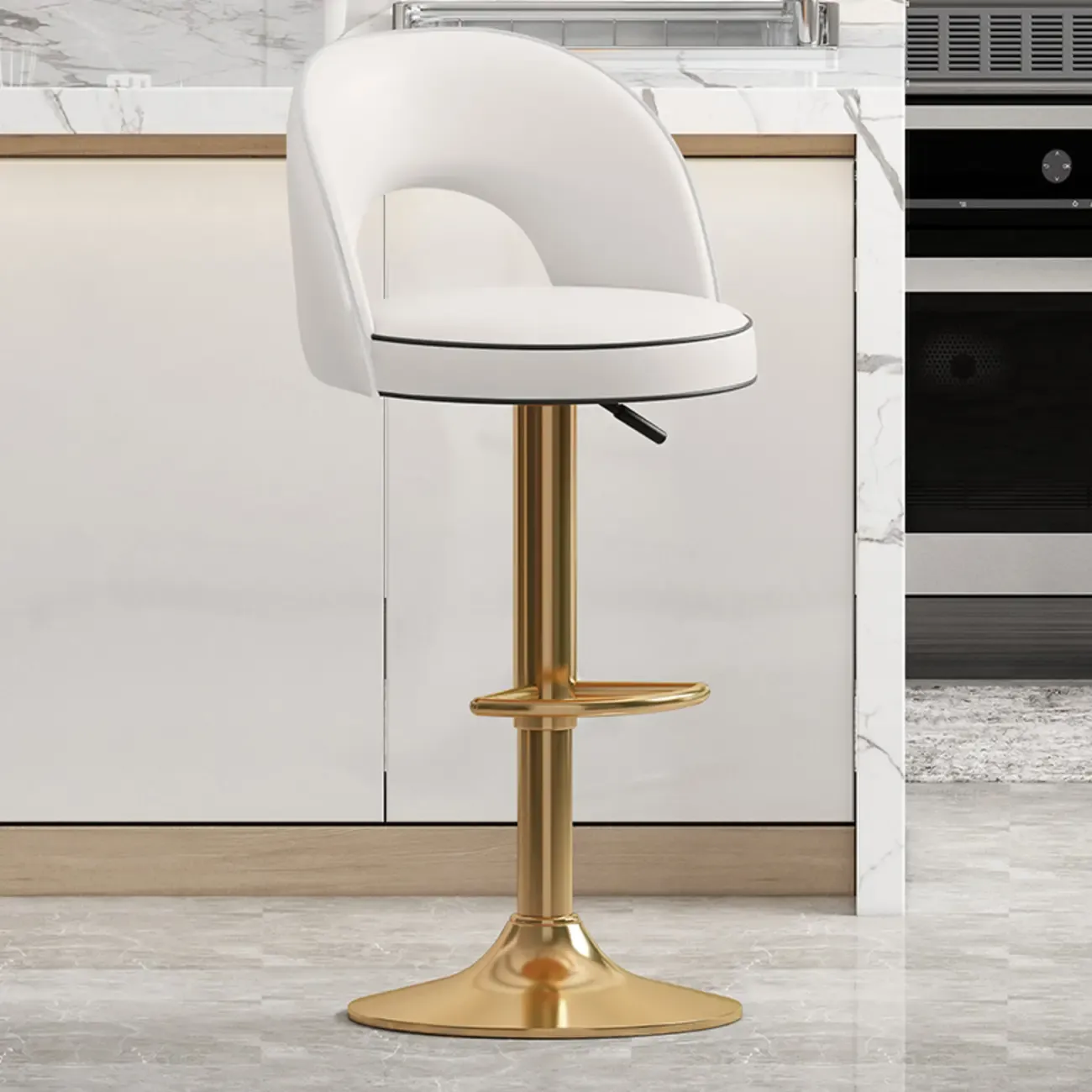 Modern Round Open Back Faux Leather Bar Stools Image - 17