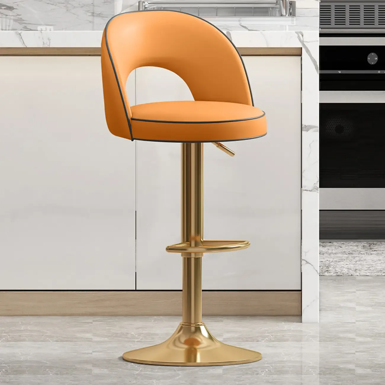 Modern Round Open Back Faux Leather Bar Stools Image - 18