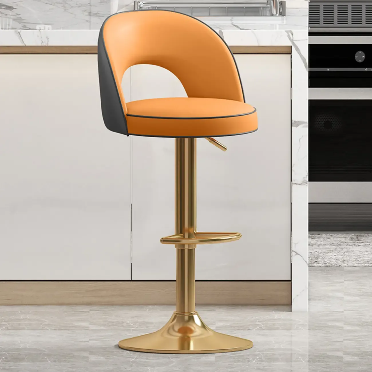 Modern Round Open Back Faux Leather Bar Stools Image - 19
