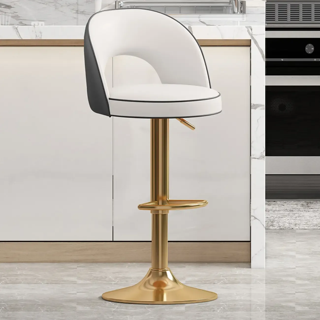 Modern Round Open Back Faux Leather Bar Stools Image - 20