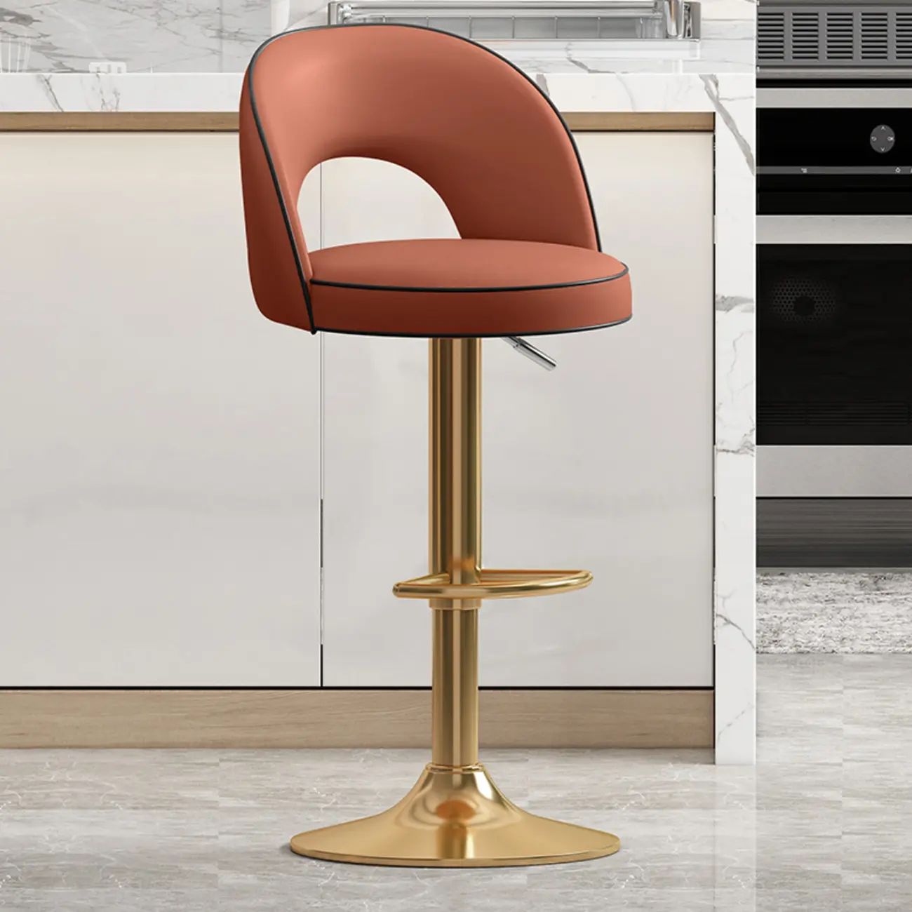 Modern Round Open Back Faux Leather Bar Stools Image - 21 | homeyfad