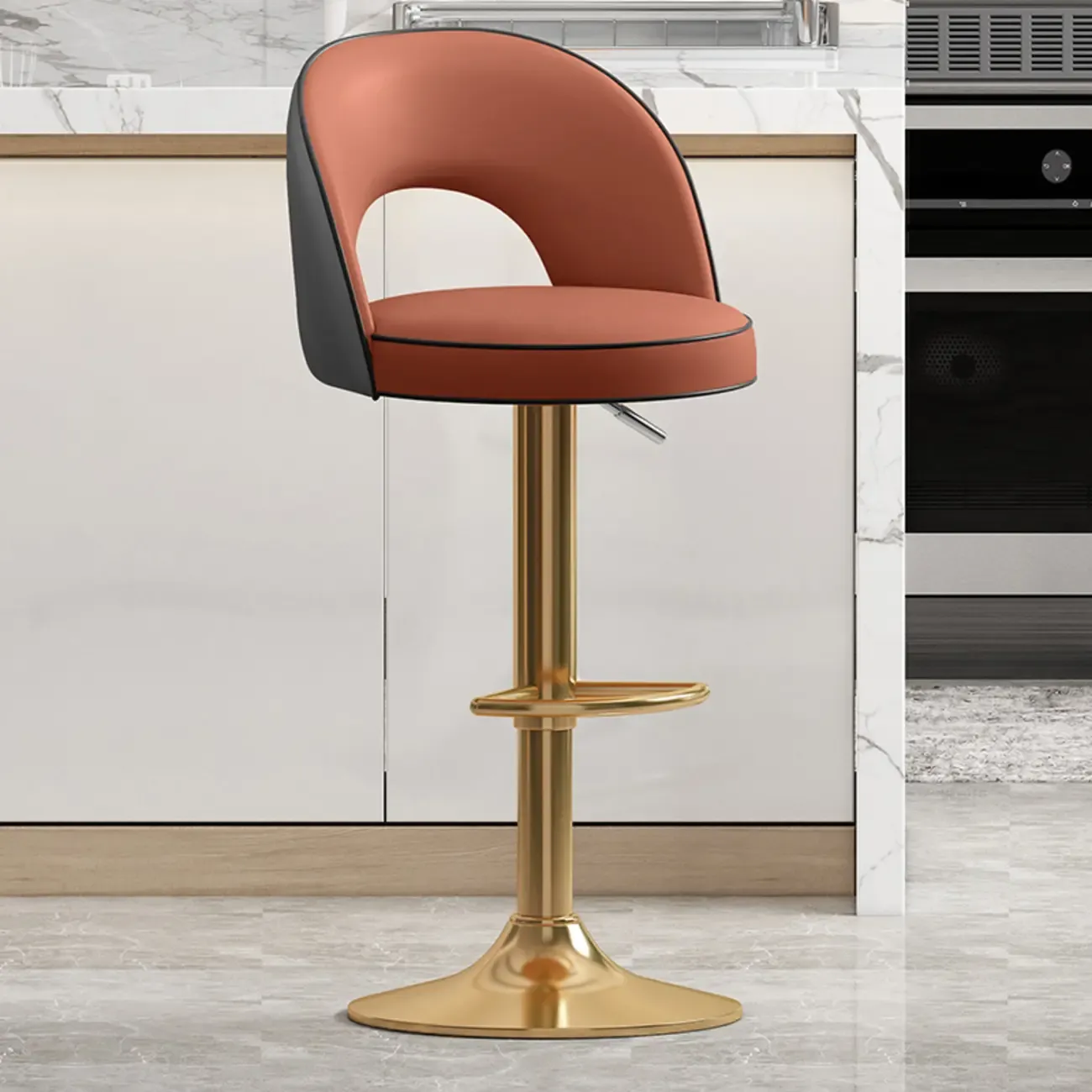 Modern Round Open Back Faux Leather Bar Stools Image - 22