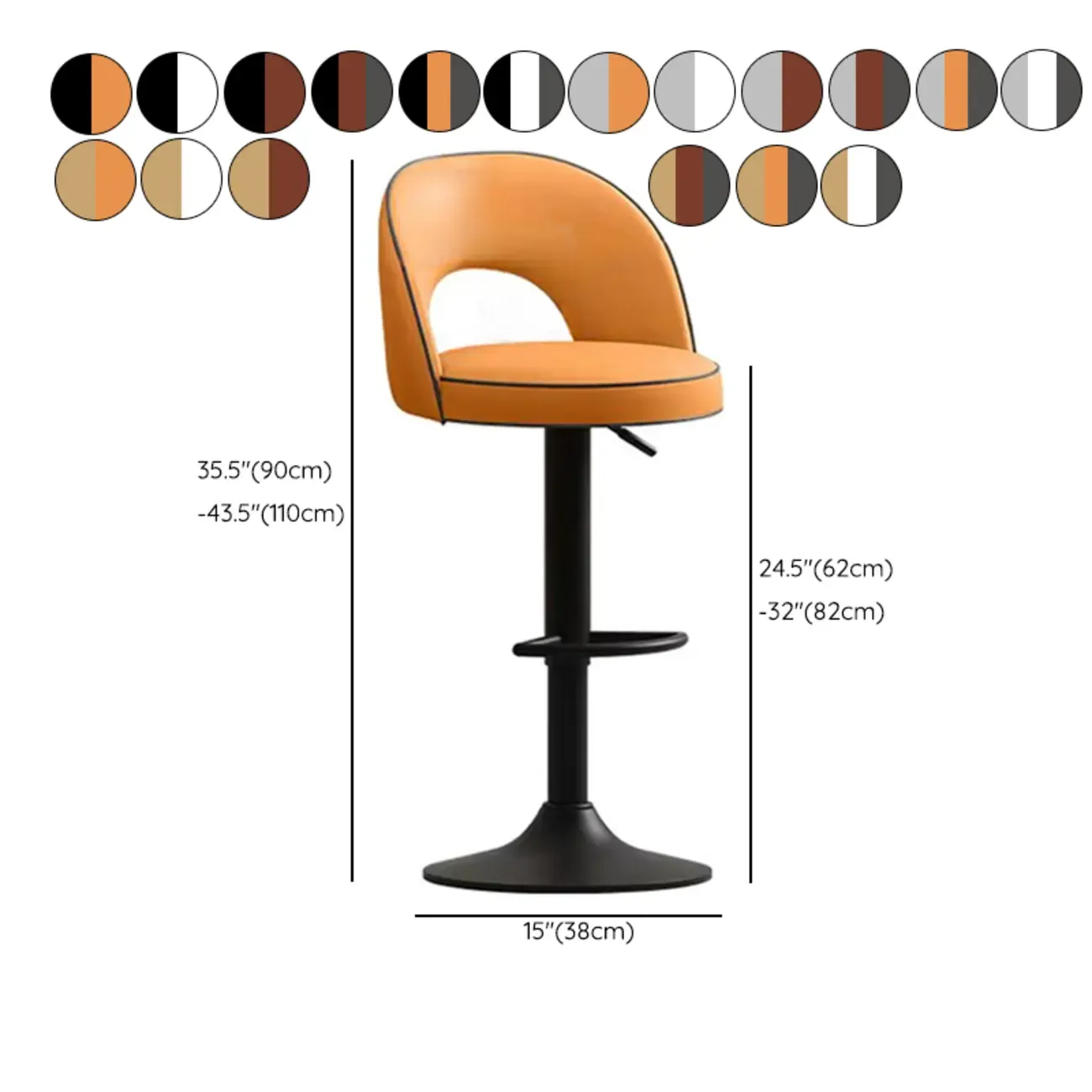 Modern Round Open Back Faux Leather Bar Stools #size