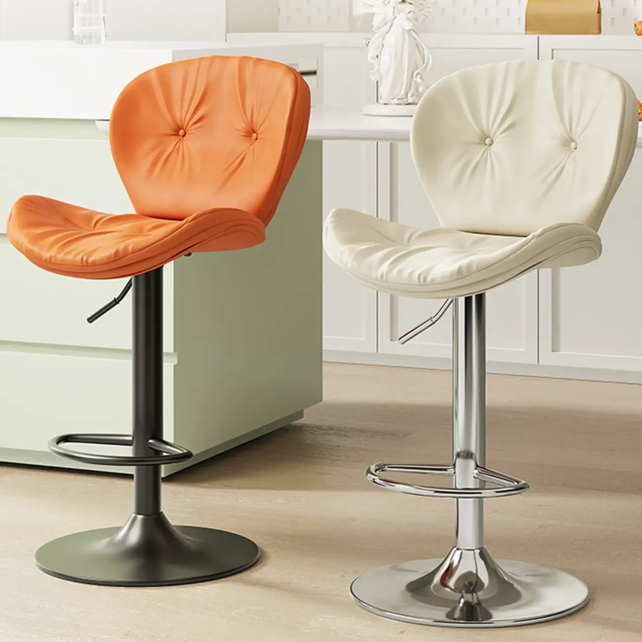 Armless Faux Leather Swivel Wingbacked Bar Stools Image - 1