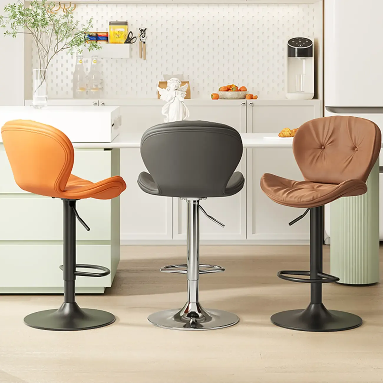 Armless Faux Leather Swivel Wingbacked Bar Stools Image - 3