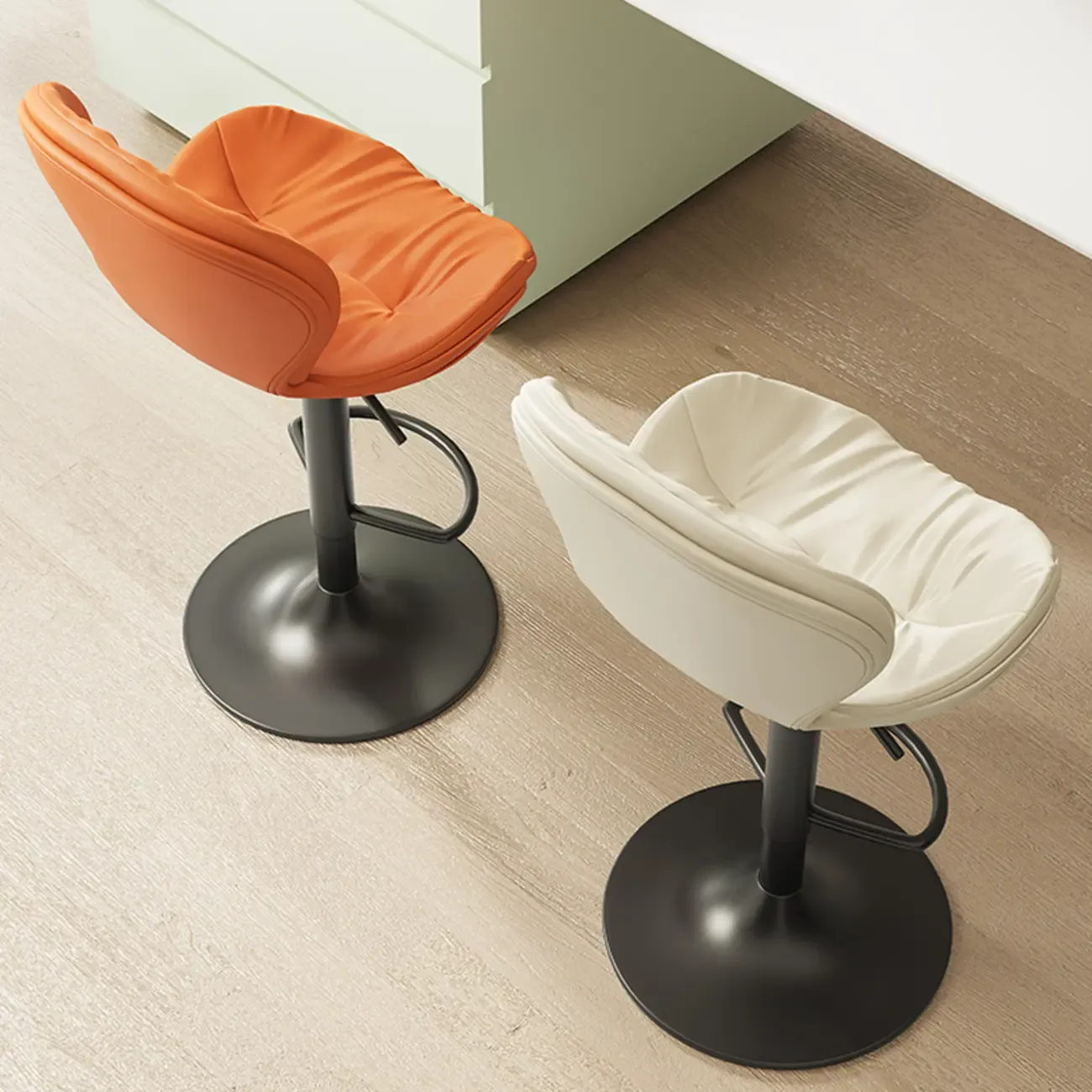 Armless Faux Leather Swivel Wingbacked Bar Stools Image - 4