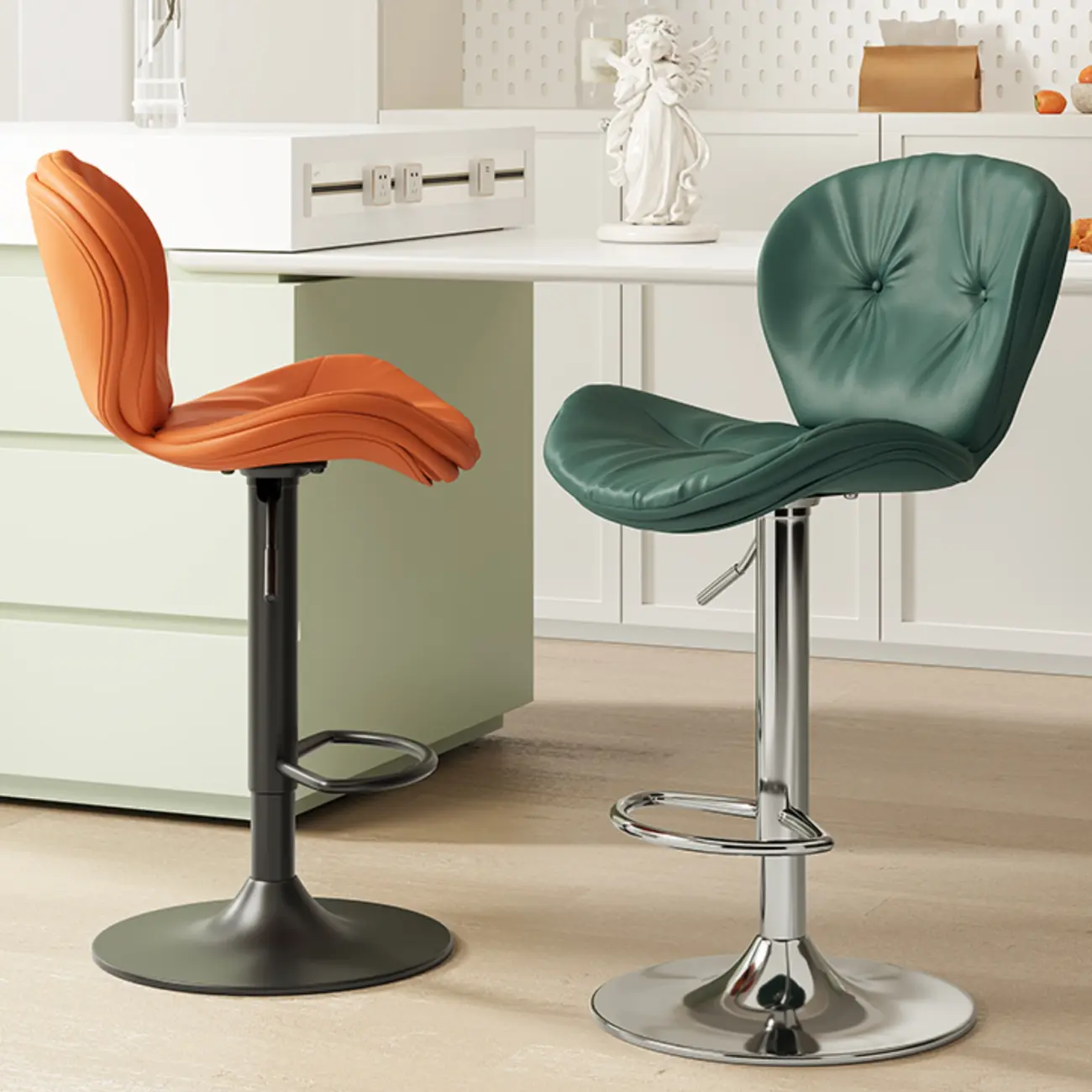 Armless Faux Leather Swivel Wingbacked Bar Stools Image - 2 | homeyfad