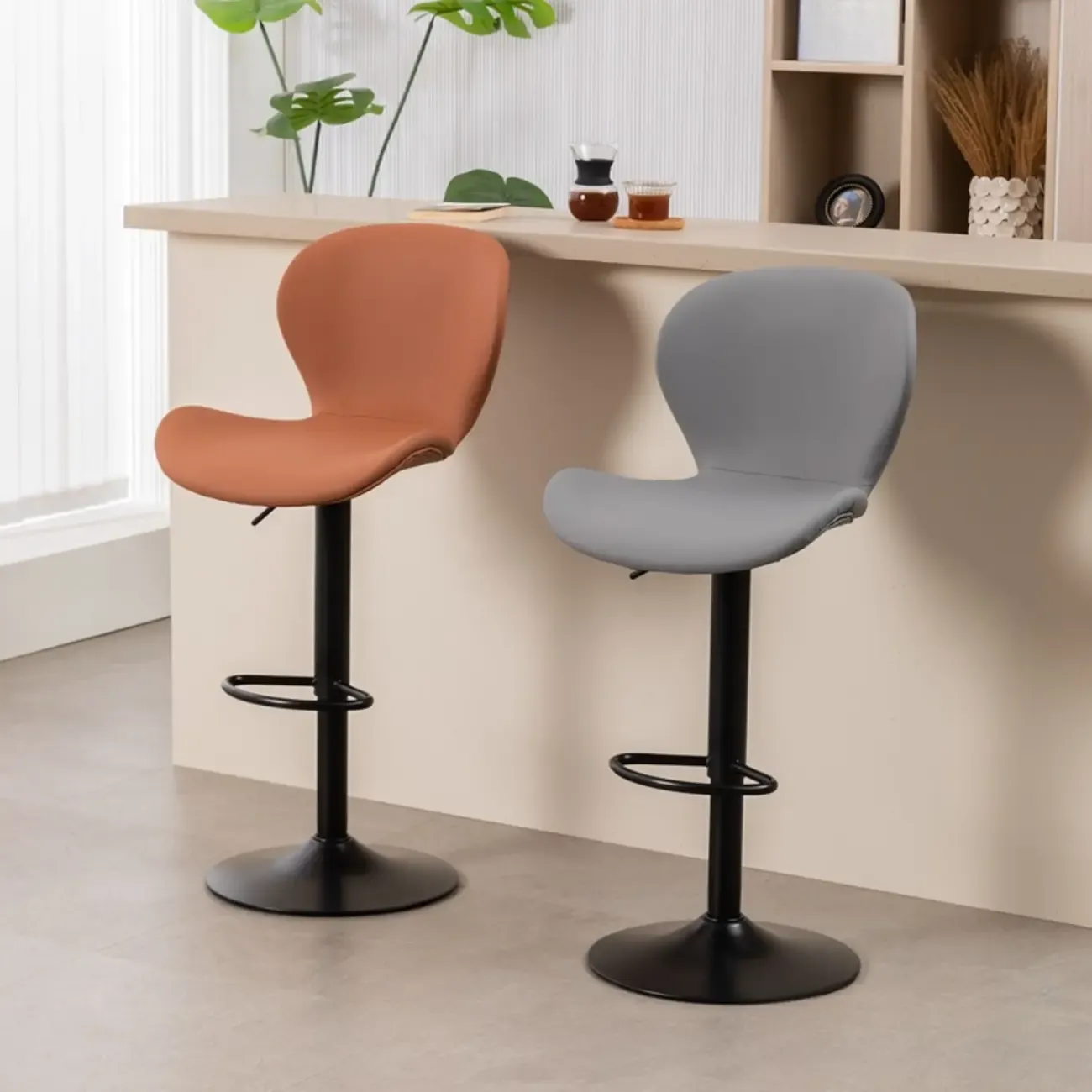 Elegant Curved Faux Leather Winged-back Bar Stools Image - 1