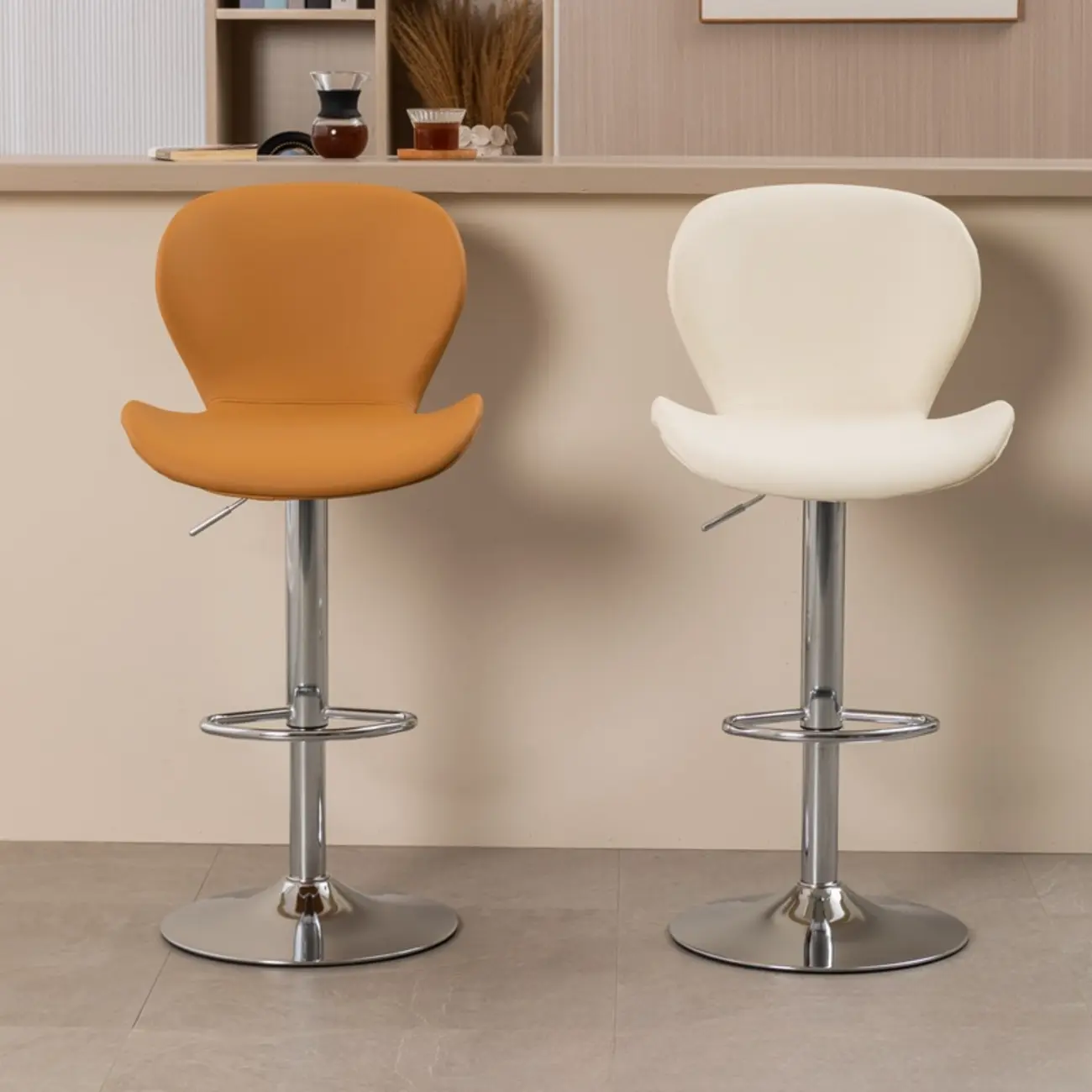 Elegant Curved Faux Leather Winged-back Bar Stools Image - 2 | homeyfad