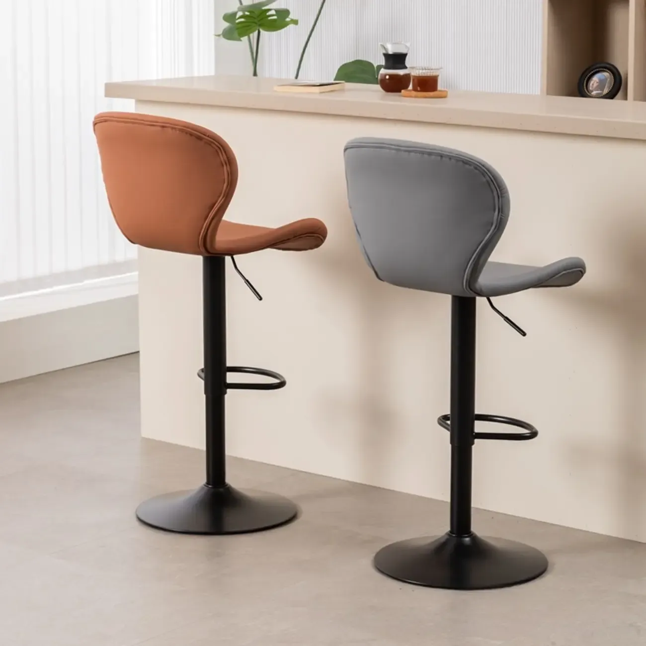 Elegant Curved Faux Leather Winged-back Bar Stools Image - 3