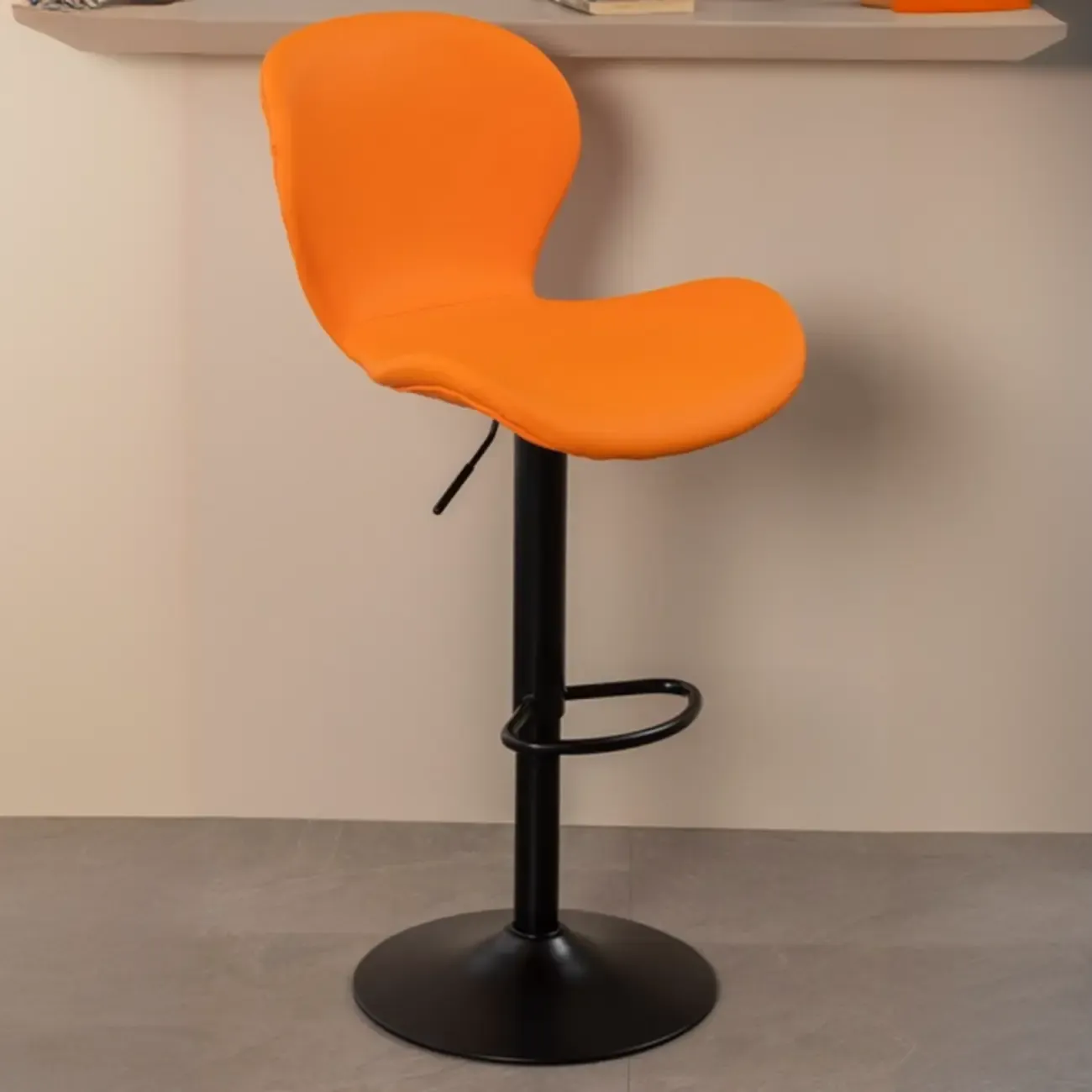 Elegant Curved Faux Leather Winged-back Bar Stools Image - 12