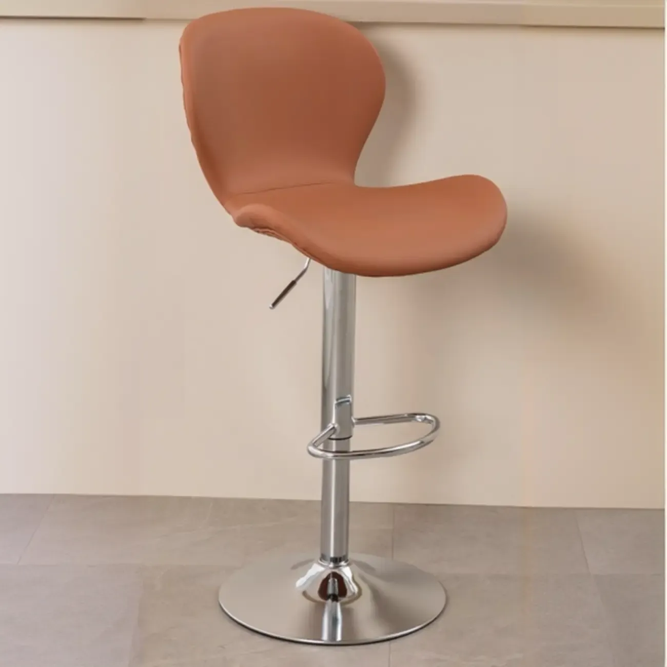 Elegant Curved Faux Leather Winged-back Bar Stools Image - 5
