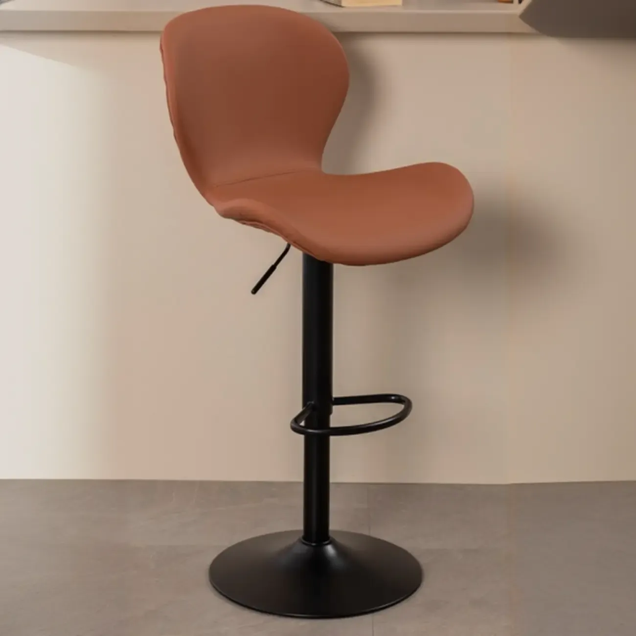 Elegant Curved Faux Leather Winged-back Bar Stools Image - 17
