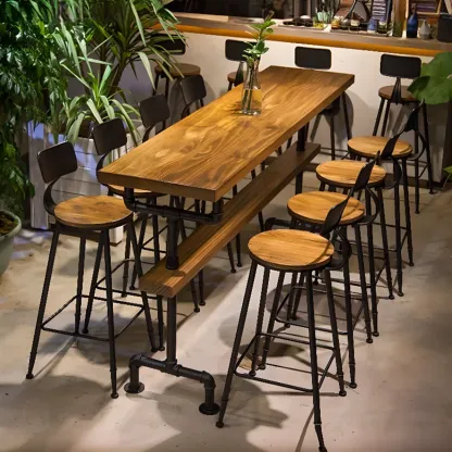 Industrial Brown Black Metal Wood Bar Tables Image - 1