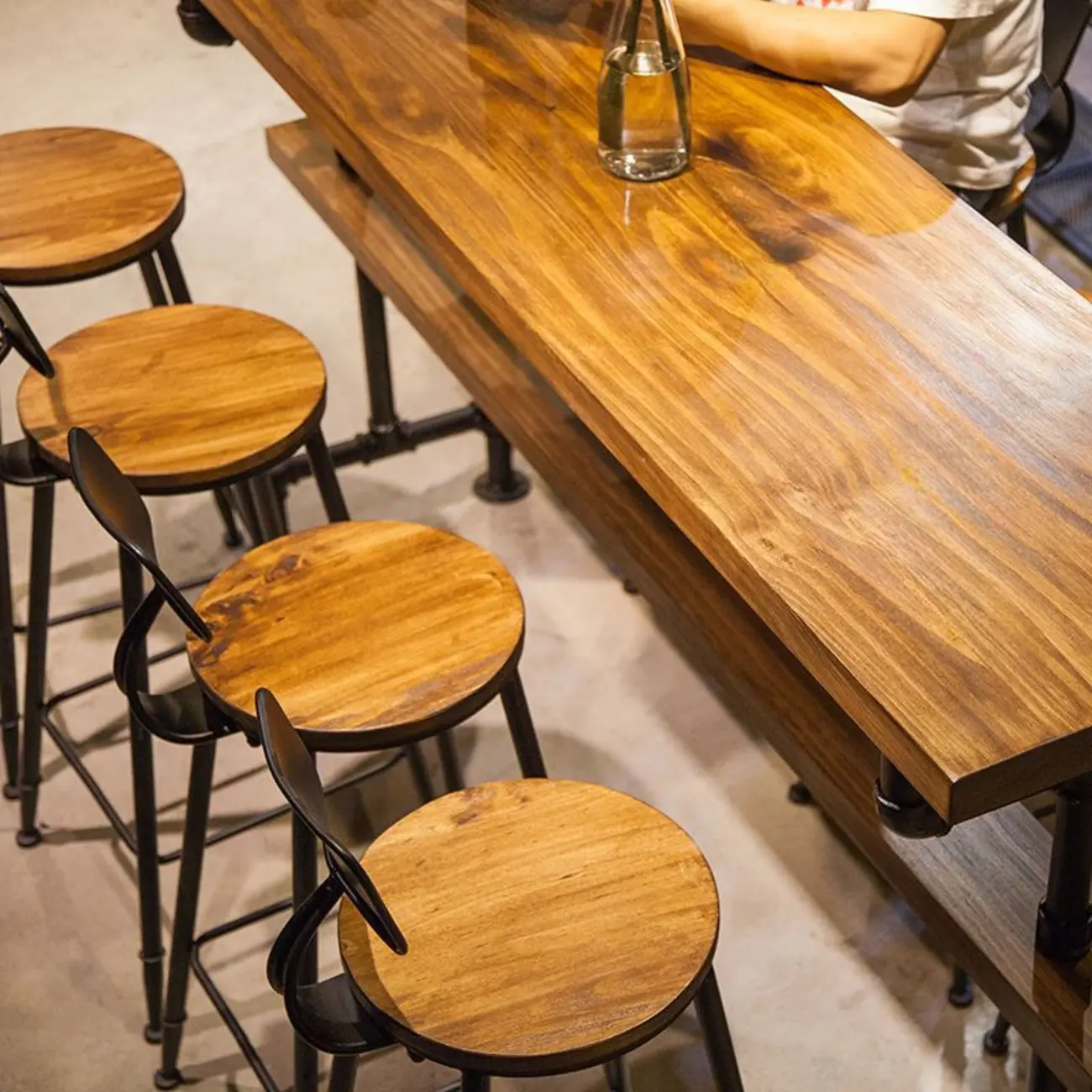 Industrial Brown Black Metal Wood Bar Tables Image - 4 | homeyfad