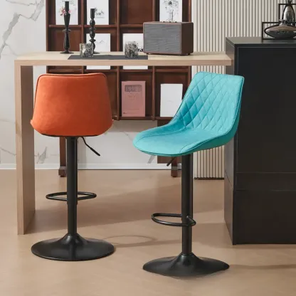 Chic Leather Tufted Swivel Adjustable Bar Stool Image - 3