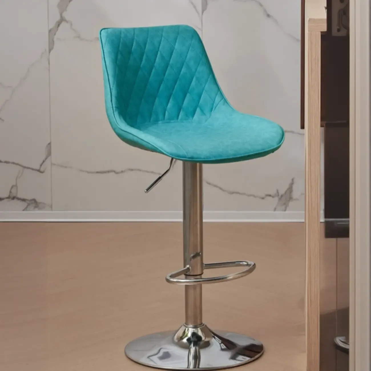 Chic Leather Tufted Swivel Adjustable Bar Stool Image - 15