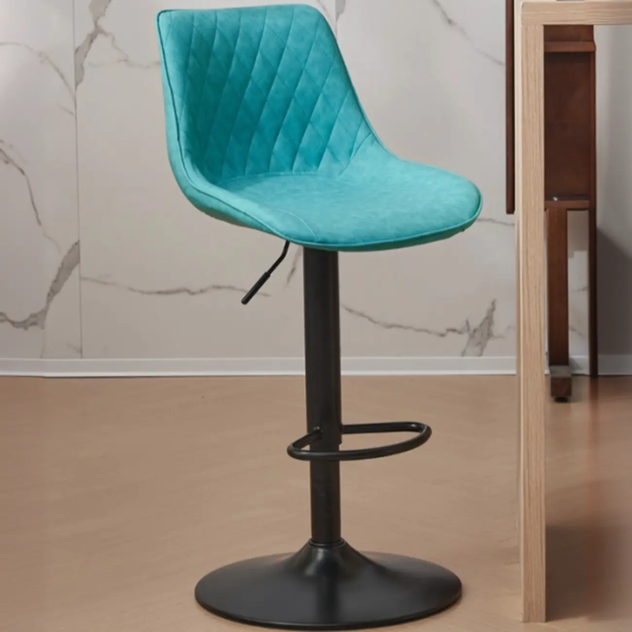 Chic Leather Tufted Swivel Adjustable Bar Stool Image - 5 | homeyfad