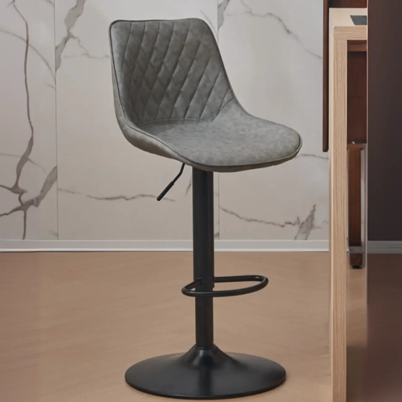 Chic Leather Tufted Swivel Adjustable Bar Stool Image - 7 | homeyfad